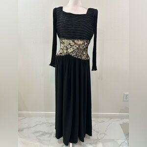 Mary McFadden Couture for Neiman Marcus Black Vintage Gown with Beaded Waist